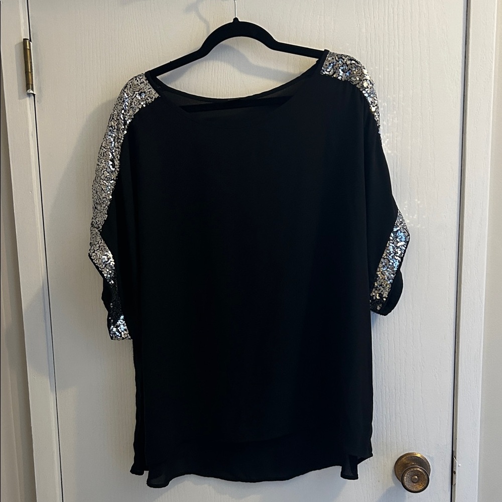 SHEIN Black Top with Silver Sequin Accents